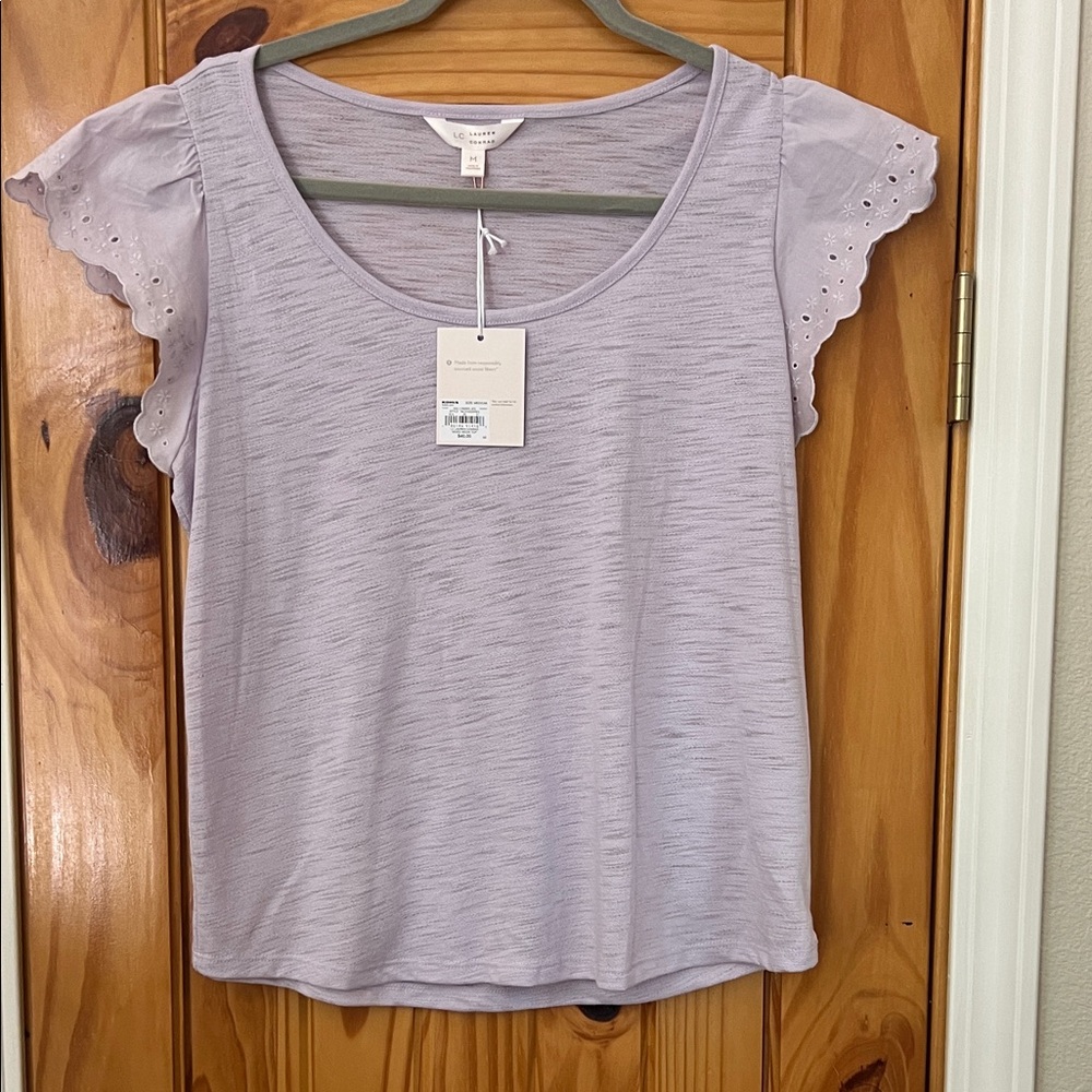 LC Lauren Conrad Lilac Eyelet Sleeve Blouse
